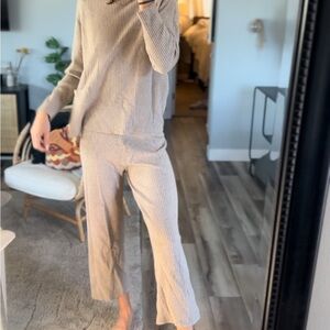 Beige Ribbed Women Pants & Jumpsuit